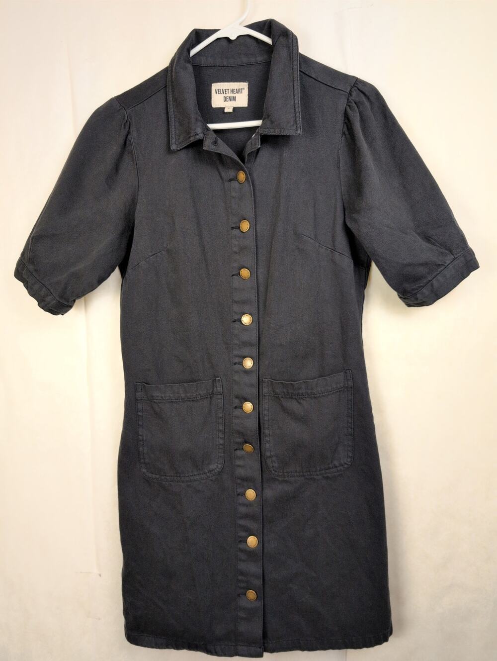 Velvet Heart Romina black puff sleeve denim shirt dress Size S Western Grunge